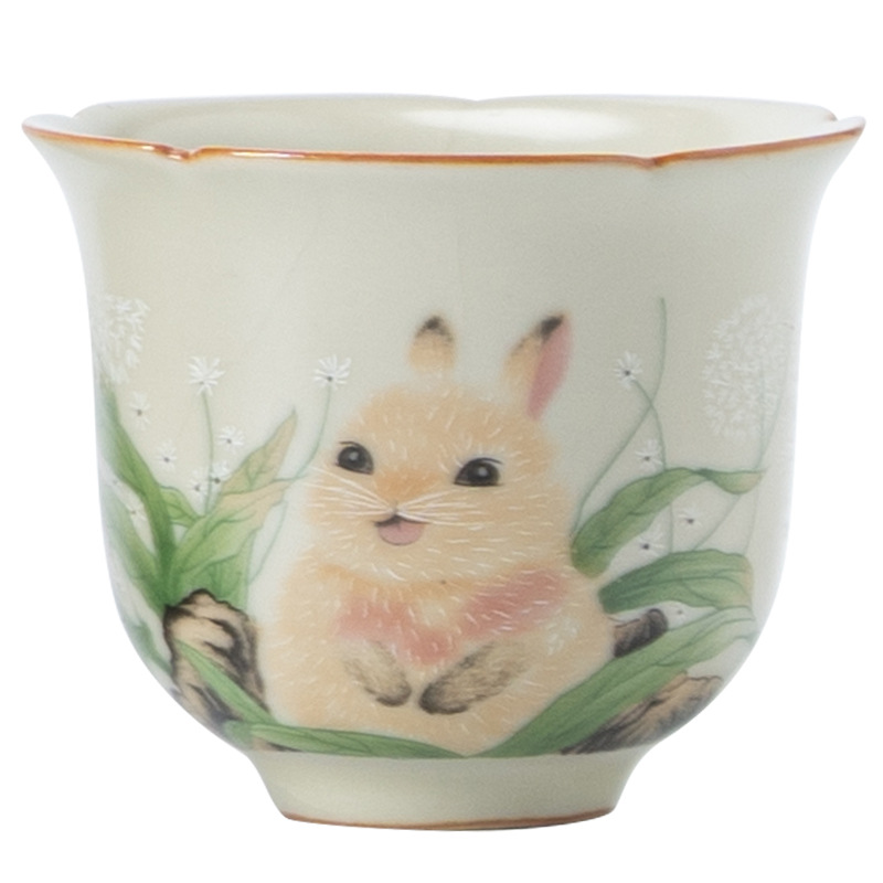 Thỏ Ru Lò Kwai Miệng Cánh hoa Cốc gốm sứ Kung Fu Cốc chủ nhân Cốc đơn Bộ trà dễ thương Cốc trà Chén trà