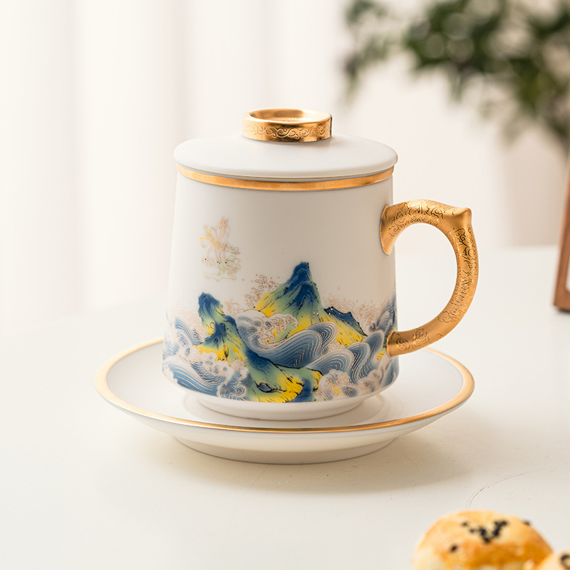 Cốc Trà Ngọc Bích mỡ cừu Fulushanhai cốc nước văn phòng cao cấp chuyên dụng cá nhân Cốc Cốc có nắp hộp quà tặng