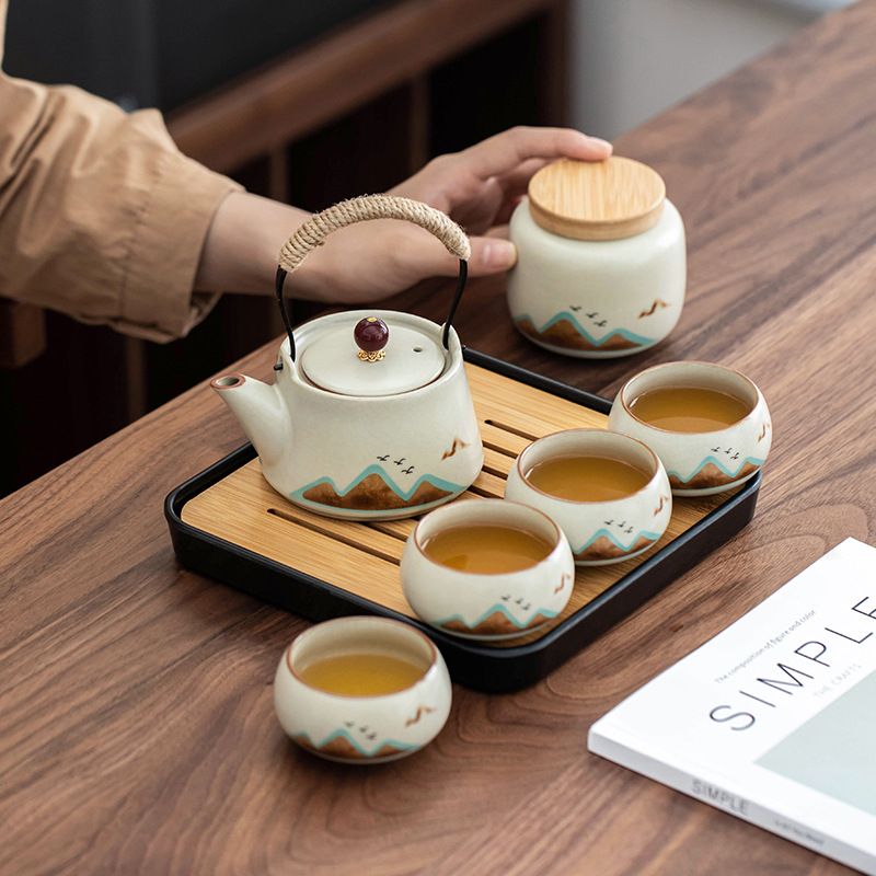 Tử Cấm Thành Văn hóa và Sáng tạo Hàng ngàn dặm Giang Sơn Phong cách Quốc gia Ru Lò một ấm bốn tách bộ đồ trà