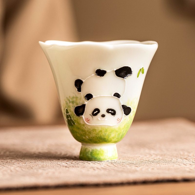 Chén trà gốm sứ, chén vẽ tay, chén chạm khắc hình kim cương gấu trúc, cốc chủ nhân cá nhân cao cấp, tách trà, tách trà