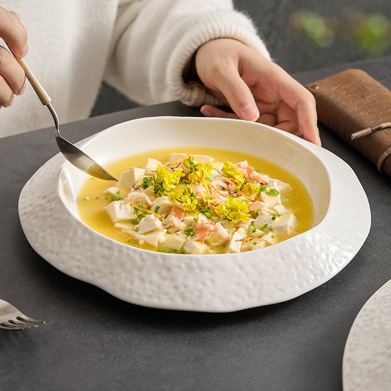 Đĩa sâu gốm sứ Big Dipper Đĩa bát canh Đĩa gia dụng Đĩa ăn sáng tạo Đĩa ăn núi lửa Bộ đồ ăn khách sạn Đĩa mì Ý Đĩa tròn