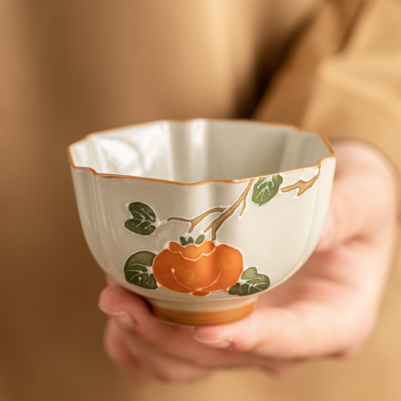 Vẽ tay hồng mơ cốc thu hải đường cốc trà gốm sứ cốc chủ sở hữu bộ trà kung fu gia dụng cốc trà uống trà dung tích lớn