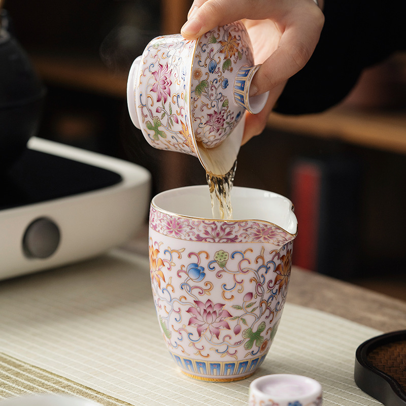 Bát tráng men vàng thủ công, bát có nắp ba tài bằng gốm sứ Jingdezhen, bát pha trà vẽ tay, bộ trà Kung Fu cỡ lớn