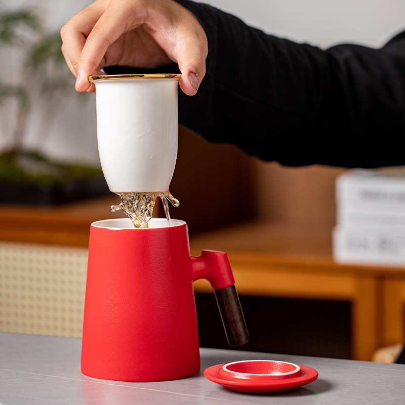 Cốc pha trà lọc gốm cốc nam cốc tách nước trà cốc quà tặng cá nhân có nắp đậy văn phòng dung tích lớn