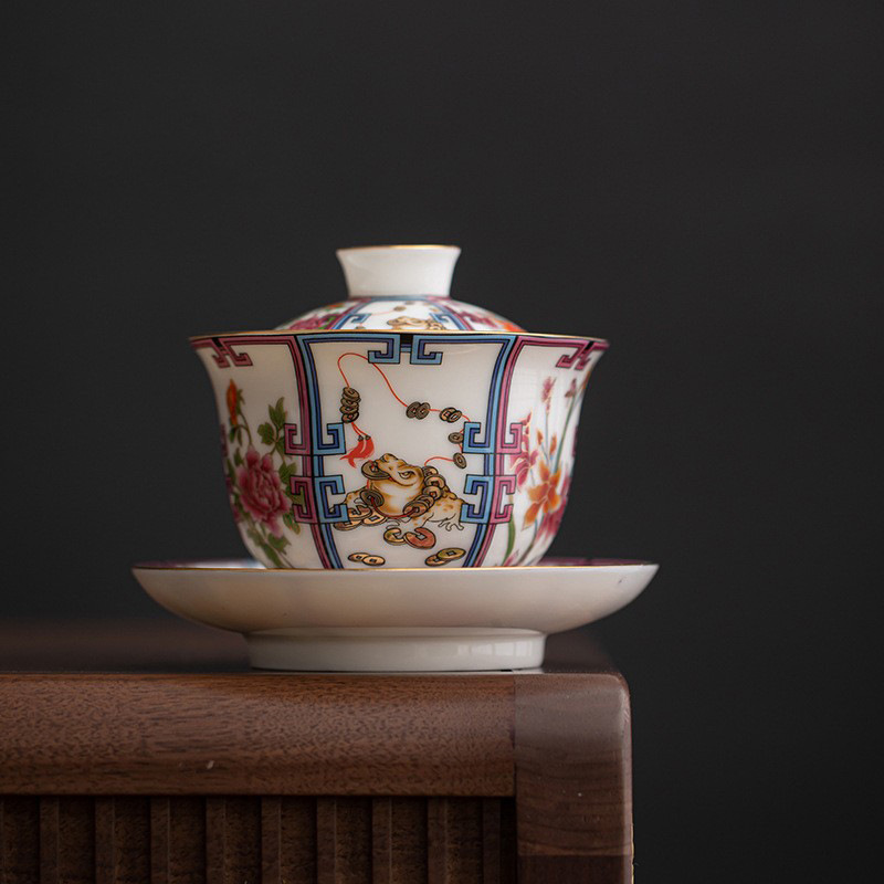 Đồ sứ trắng tráng men cao cấp Jucai Sancai có nắp bát Bộ trà Kung Fu Đồ sứ gia dụng không nóng bát trà bán buôn