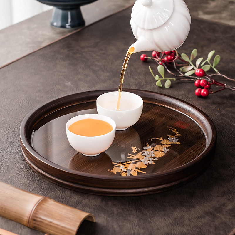 Khay pha khô Cỡ Nhỏ đơn giản sơn mài Quốc Triều khay pha trà gia dụng khay trà bàn pha trà tre Khay đựng ấm Khay đựng trái cây
