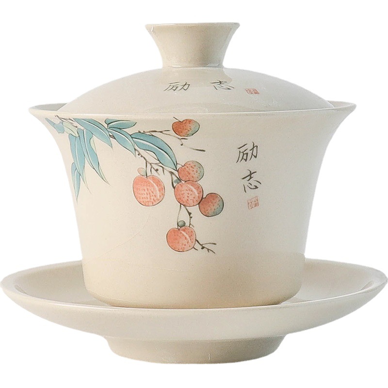 Chén trà Ba tài hoa màu xám thực vật, bát trà đơn, Bộ trà Kungfu gốm sứ, cốc trà gia dụng, bình cầm tay