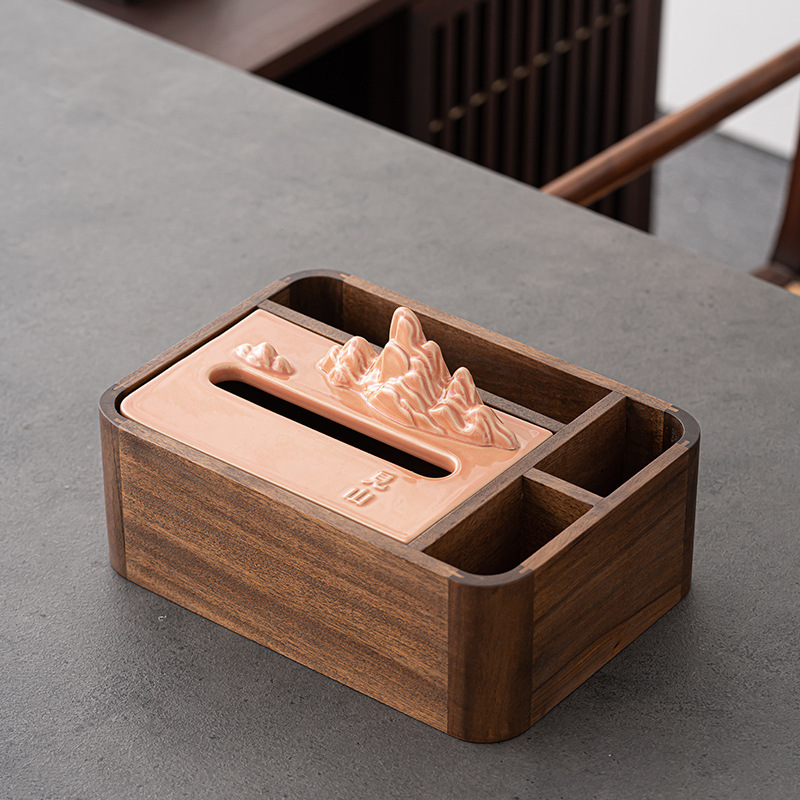 Hộp đựng khăn giấy óc chó hộp rút giấy kiểu Trung Quốc mới gia dụng Hộp đựng đồ gỗ nguyên khối đa năng phòng khách hộp đựng bàn trà
