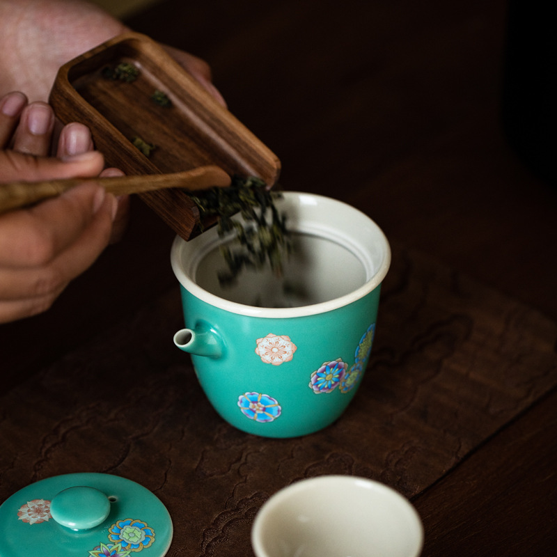Bộ trà du lịch màu xanh ngọc lam kiểu Nhật Bộ trà Kung Fu một bình hai cốc gốm sứ bộ nhỏ dụng cụ pha trà cầm tay ngoài trời