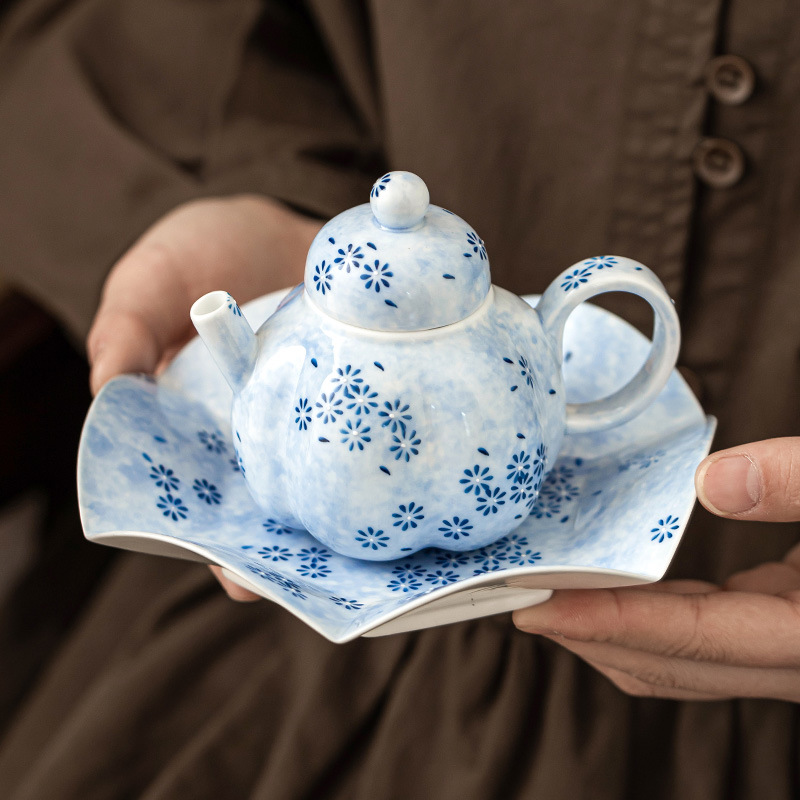 Ấm trà nhỏ tinh tế cổ điển màu xám thực vật ấm hình quả dưa hoa cúc xanh bộ trà Kung Fu gia dụng kiểu Trung Quốc bộ pha trà một ấm