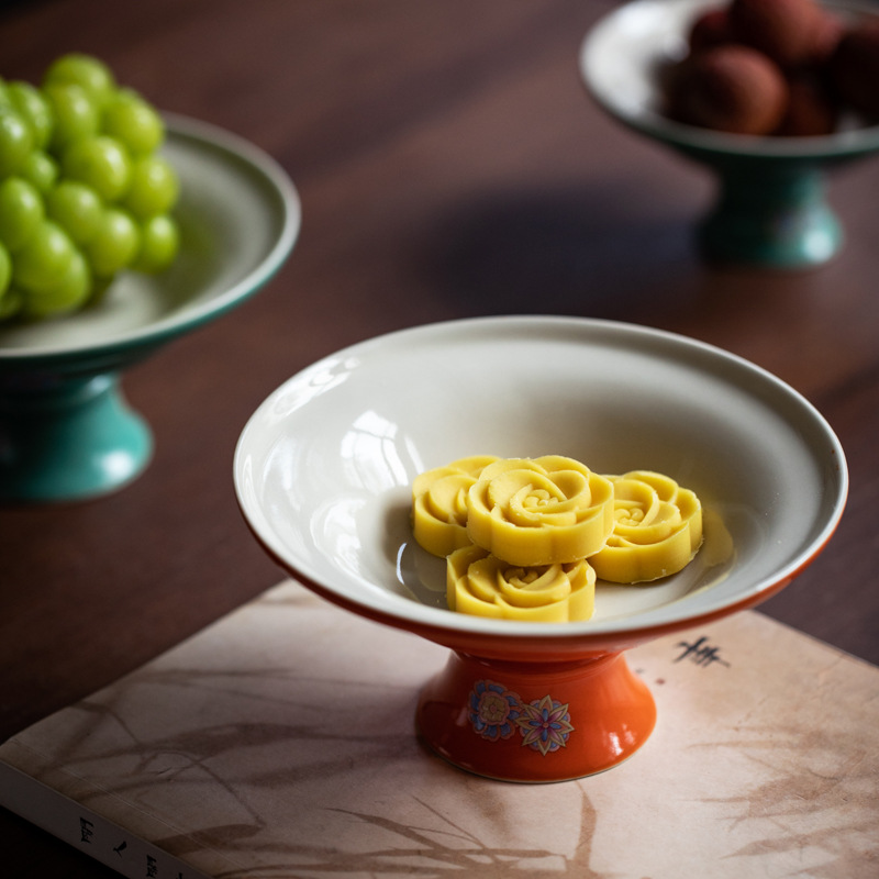 Khay giải khát màu xanh ngọc lam kiểu Nhật, khay bánh ngọt hoa quả cao gốm sứ đơn giản cỡ lớn gia dụng, Khay trà, khay ăn vặt