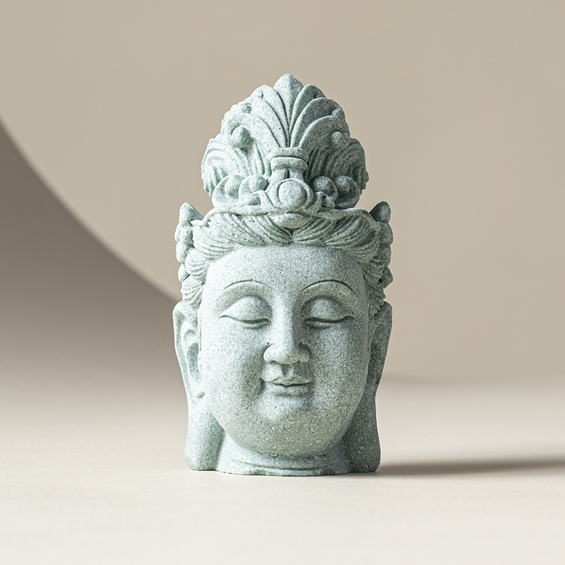 Đồ trang trí thiền Văn Thù Bồ Tát bằng đá sa thạch xanh đồ trang trí phong cảnh cửa ra vào phòng khách kiểu Trung Quốc mới đầu Phật trang trí theo phong cách cổ điển