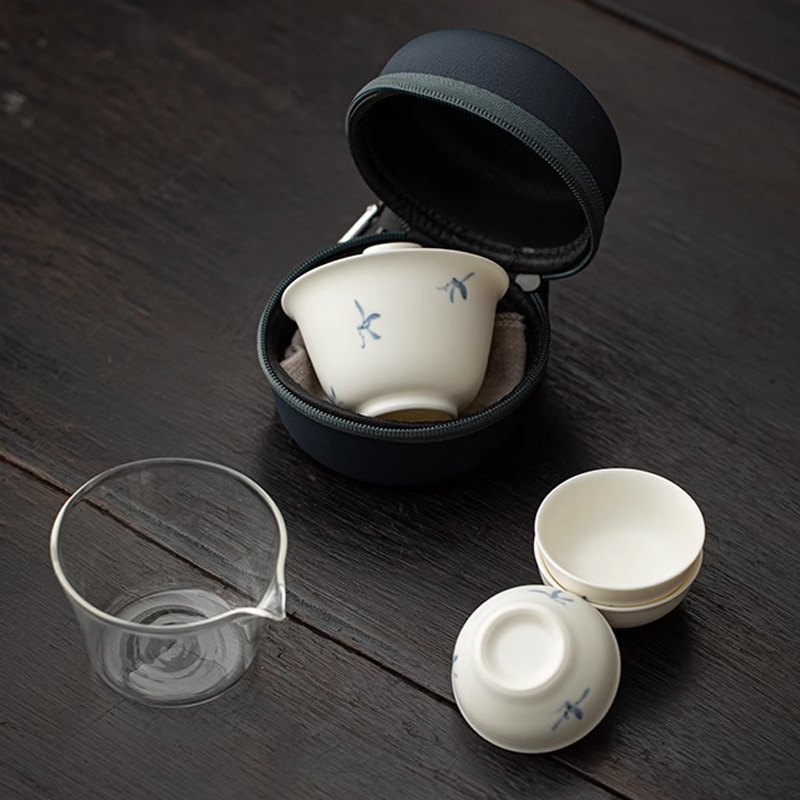 Vẽ tay phong lan nắp chén trà bộ trà du lịch bộ nhỏ pha trà ngoài trời di động gốm sứ nhanh ly quà lưu niệm