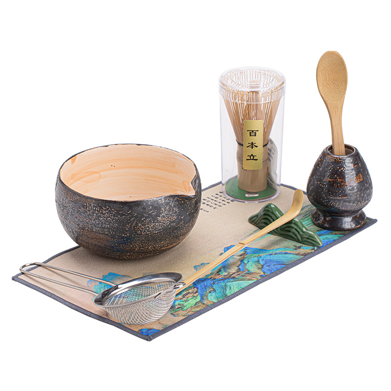 Bộ bốn miếng bột trà matcha thời nhà Tống, trà Baixi, công cụ matcha, bàn chải matcha, bát trà, máy khuấy, bình trà đứng