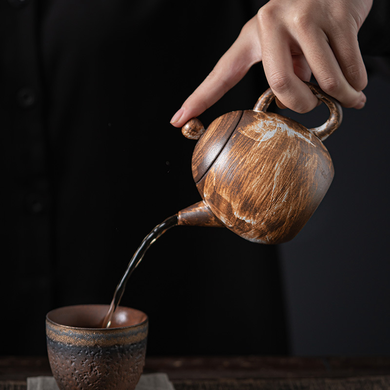 Ấm Trứng Rồng trắng bóng gốm thô thủ công kiểu Nhật ấm trà dụng cụ pha Trà Công Phu gốm sứ ấm trà nhỏ một ấm