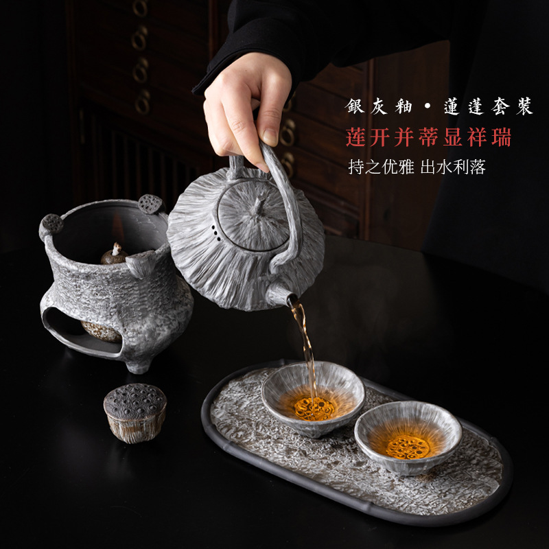 Bộ dụng cụ pha trà kiểu mới, bộ bếp pha trà gốm sứ đầy đủ, ấm trà, bộ ấm chén, khay trà