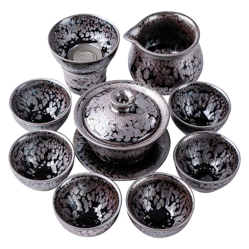 Bộ ấm trà Yu Chaoqun Jianzhan nguyên bộ, thủ công, đồ dùng gia đình của bậc thầy, 12 món, bộ Kung Fu, hộp quà tặng, kèm giọt bạc.