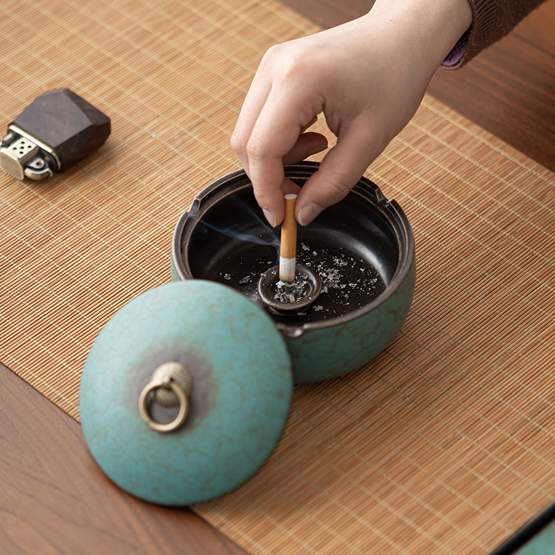 Gạt Tàn Có Nắp thay lò Chunlan, gạt tàn gốm sứ cỡ lớn phòng khách gia dụng kiểu Nhật cổ điển chống tro bay