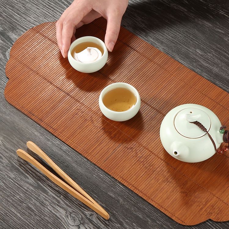 Thảm trà tre, thảm ăn cách nhiệt hai mặt, khăn trải bàn, vải nghệ thuật, Phụ Kiện Bộ trà tre đan, thảm trà Thiền kiểu Trung Quốc mới chống thấm nước