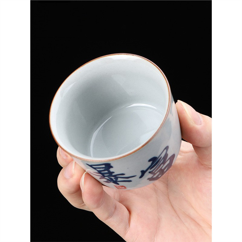 Cốc chủ nhân vẽ tay tinh khiết cốc đơn màu xám thực vật gia dụng cốc trà chuyên dụng cá nhân kiểu Trung Quốc cốc trà gốm sứ bộ trà Kung Fu