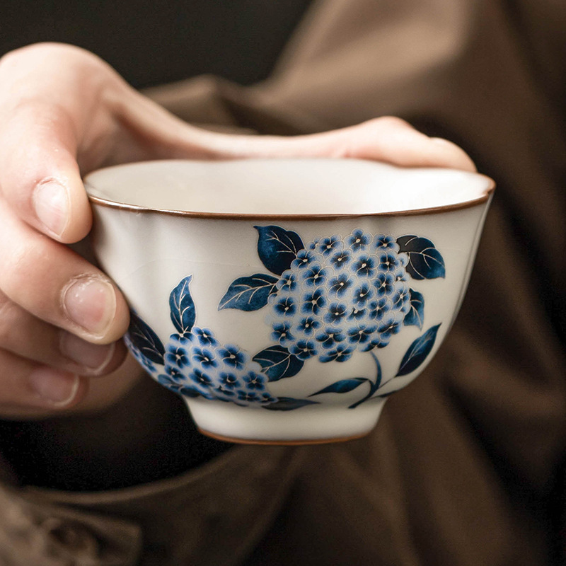 Cốc trà cổ Ruyao cốc thạch mỡ lợn cốc hoa cẩm tú cầu Ruqing cốc chủ cao cấp cốc đựng trà dung tích lớn