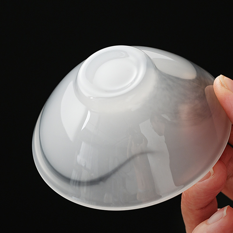 Bộ ấm trà thủy tinh ngọc trắng bộ ấm trà Kung Fu phục vụ khách văn phòng cao cấp gia dụng có nắp bát mũ cốc trà hộp quà