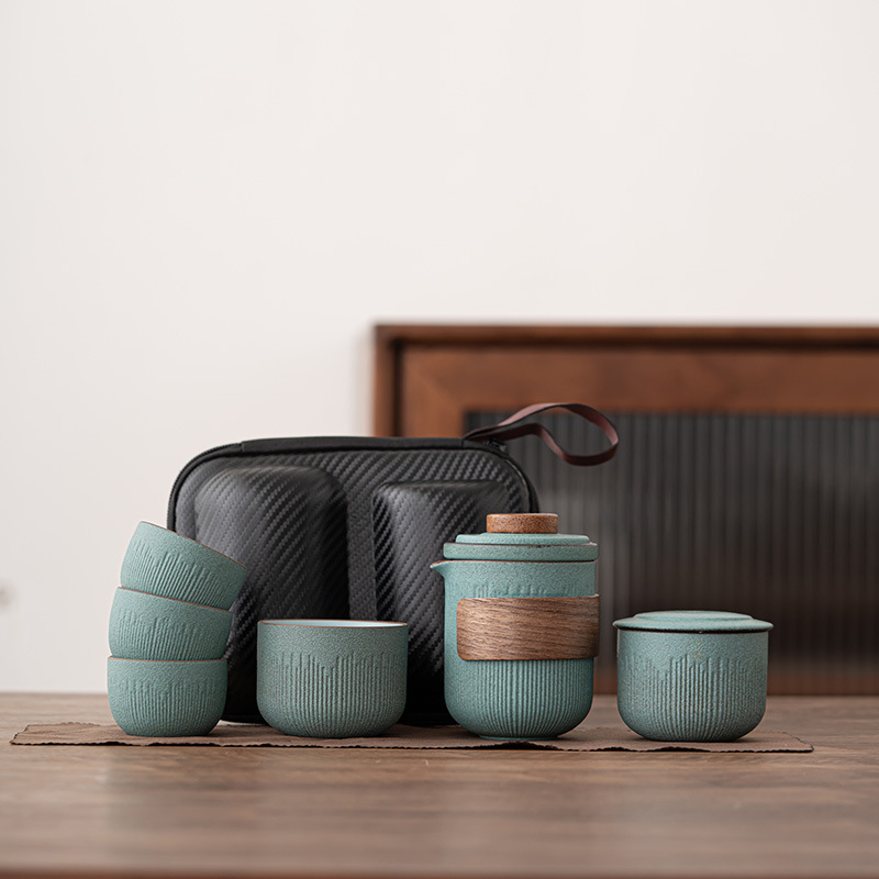 Cốc Yanxi Kuaike một ấm bốn cốc Túi đựng đồ gốm sứ Di động Bộ trà du lịch cắm trại ngoài trời du lịch