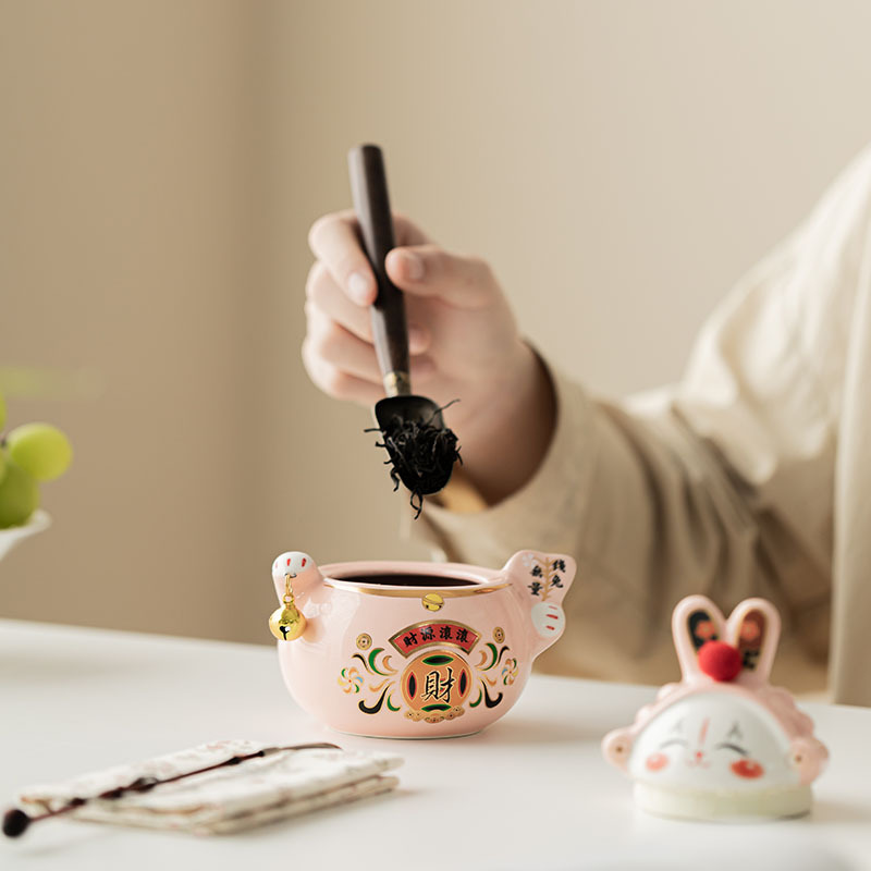 Hộp đựng trà thỏ may mắn, hộp đựng bằng gốm sứ gia dụng, hộp đựng trà chống ẩm kiểu Trung Quốc, đồ trang trí sáng tạo để bàn