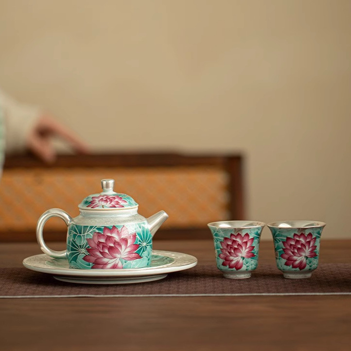 Ấm trà gốm sứ hồ sen một ấm hai tách bộ ấm trà Kung Fu bộ ấm trà hộp quà ấm pha trà