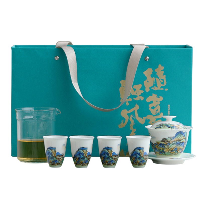 Bộ sáu món đồ pha trà bằng gốm sứ bộ trà văn phòng gia dụng bộ quà tặng doanh nghiệp
