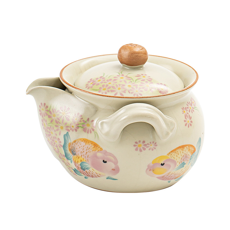 Nồi cầm tay cá vàng, bát trà gốm sứ chống bỏng gốm sứ lò Ru màu vàng Nhà Tống, dụng cụ trà Kung Fu gia dụng, ấm đơn có thể mở