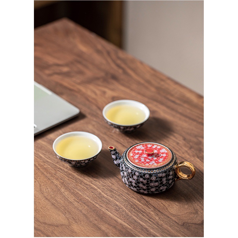 Ấm trà gốm sứ tráng men màu một ấm hai chén bộ trà du lịch bộ nhỏ kiểu Trung Quốc xách tay ngoài trời