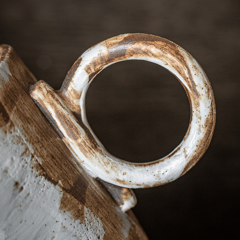 Cốc cà phê gốm thô thủ công Cốc gốm sứ đơn giản cổ điển kiểu Nhật cốc Mug tai treo hoa kéo sáng tạo cốc nước gia dụng