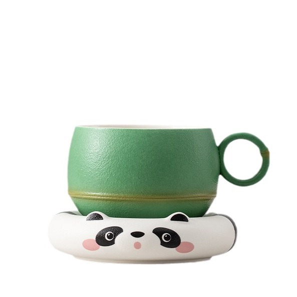 Bộ cốc và đĩa cà phê gấu trúc sáng tạo cốc tinh tế có thìa cốc sứ nữ có giá trị cao