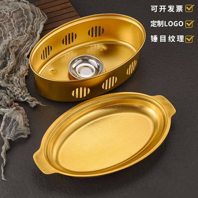 Khay hấp cá hình oval kèm bếp cồn cho nhà hàng hâm nóng lagu, bò né, hải sản CD013