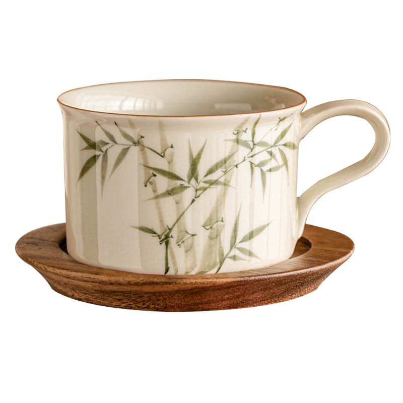 Cốc cà phê bằng tre vẽ tay Cốc gốm sứ tinh tế Cốc trà chiều kiểu Trung Quốc mới Cốc nước Cốc latte văn phòng gia dụng