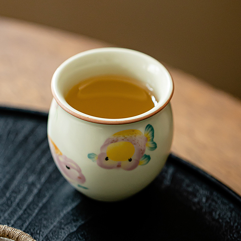 Cốc trà gốm sứ cá vàng Ruyao cốc trứng có thể mở được cốc chủ nhân cốc nếm trà cốc đơn Bộ trà Kung Fu Trung Quốc
