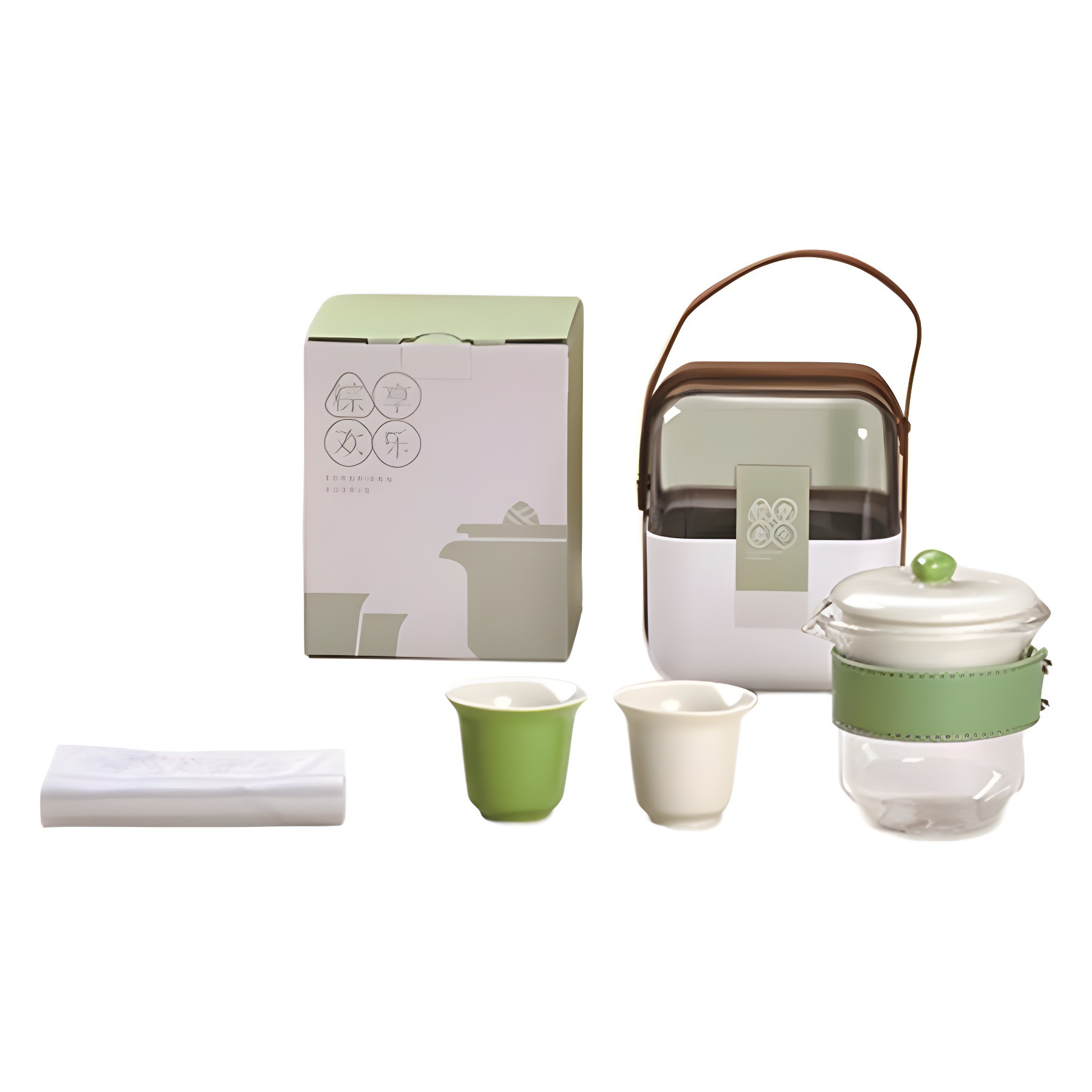 Bộ ấm chén du lịch chống nóng, thiết kế đơn giản sáng tạo, một ấm hai chén, dùng được cho nhà và ngoài trời, dành cho lễ hội Đoan Ngọ.
