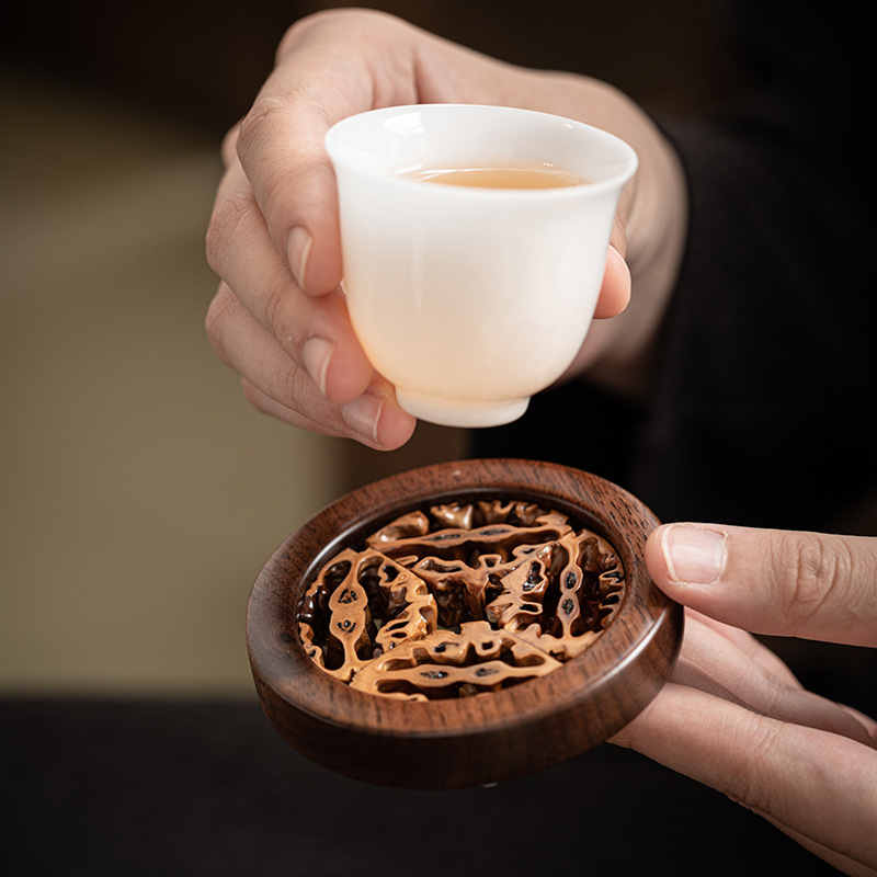 Lót cốc gỗ óc chó đen mẫu mới, bàn trà pha khô, bình óc chó, lót cốc trà đạo, lót cốc kiểu Trung Quốc, lót cách nhiệt