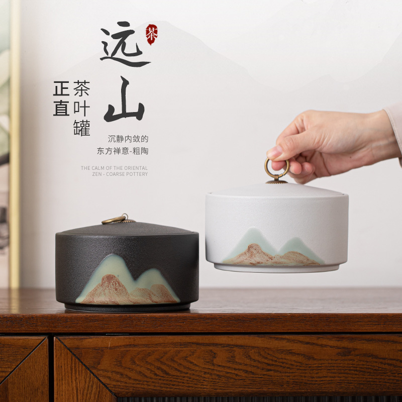 Tranh tráng men Màu Yuanshan Zhengzheng Hộp trà gốm sứ Hộp đóng gói trà gia dụng Hộp kín Trà đen Trà xanh Hộp đựng trà Pu'er