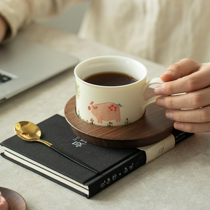 Chupu vẽ tay heo kéo cốc cà phê cốc latte tinh tế cao cấp cốc trà chiều dành riêng cho cá nhân nữ