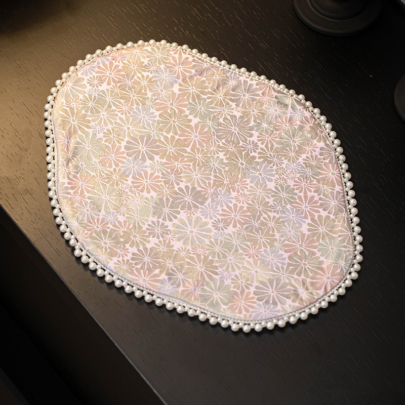 Thảm trà hoa cúc dệt gấm, khăn trà ngọc trai, thảm trải bàn nghệ thuật vải thiền kiểu Trung Quốc mới, thảm trà hai mặt, phụ kiện trà đạo