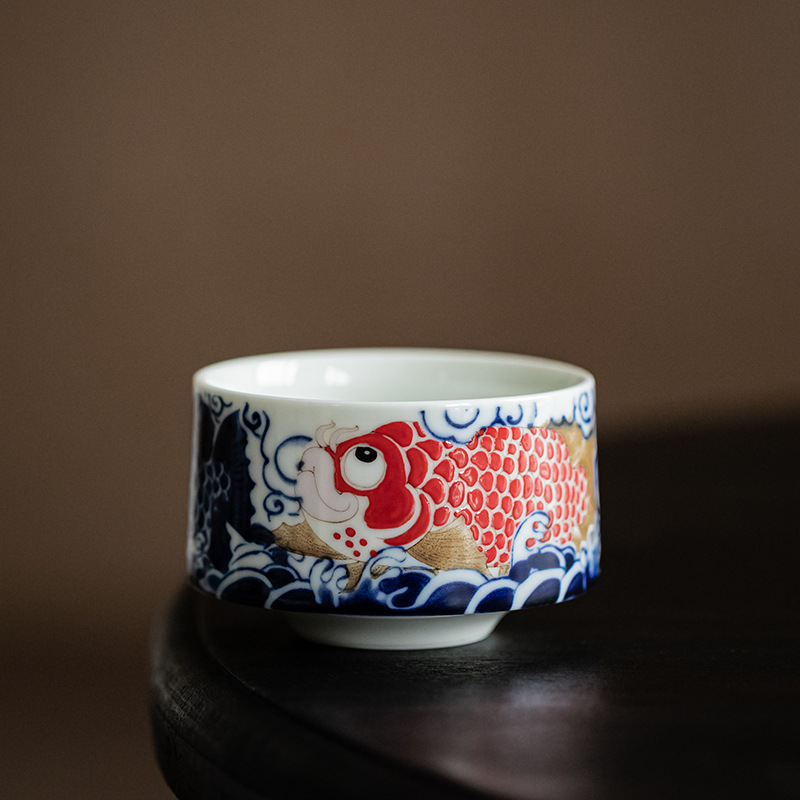 Cốc trà gốm sứ thủy triều cá rồng cốc trà cốc chủ nhân cốc ống thẳng cốc hình thang cốc Miệng Lớn cốc thủ công kiểu Trung Quốc mới