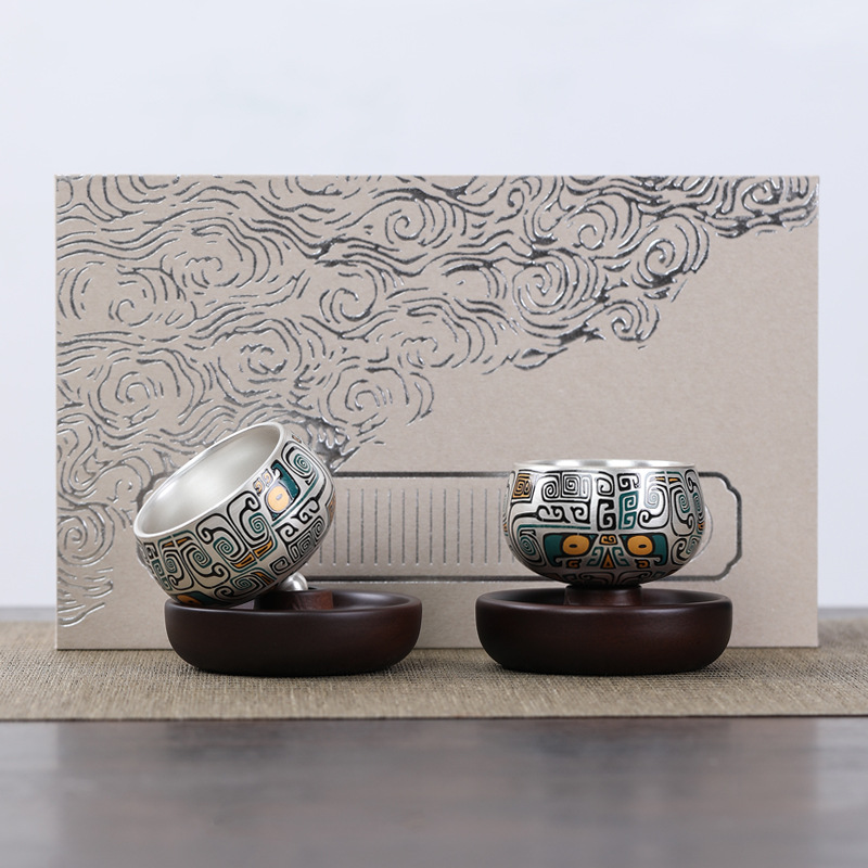 Bộ trà Kung Fu Quà tặng sinh nhật cho người lớn tuổi, cha và bạn bè, sản phẩm mới, cốc trà 999 bạc nguyên chất mạ vàng, cấp thực phẩm