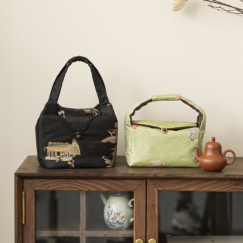 Phong cách Trung Quốc dày cotton Xiangyun lụa Ruyi túi trà satchel du lịch di động bộ trà túi mỹ phẩm có ngăn túi vải