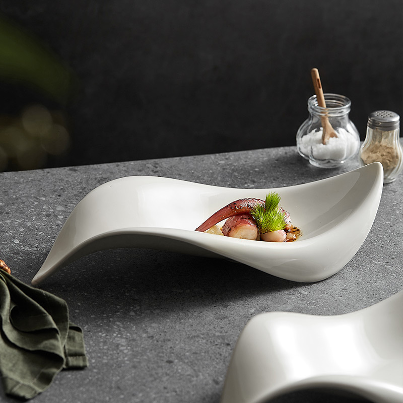 Bộ đồ ăn đặc biệt không đều, đĩa sứ hình chiếc lá, đĩa salad, đĩa sashimi cao cấp, đĩa ý tưởng nghệ thuật, đĩa món ăn lạnh