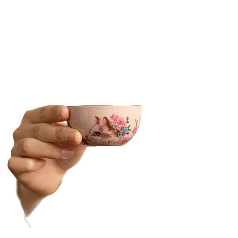Bộ trà du lịch Pink Ruqi Flower Spirit Cat Một ấm hai tách ấm trà tách trà cốc công bằng gốm sứ di động