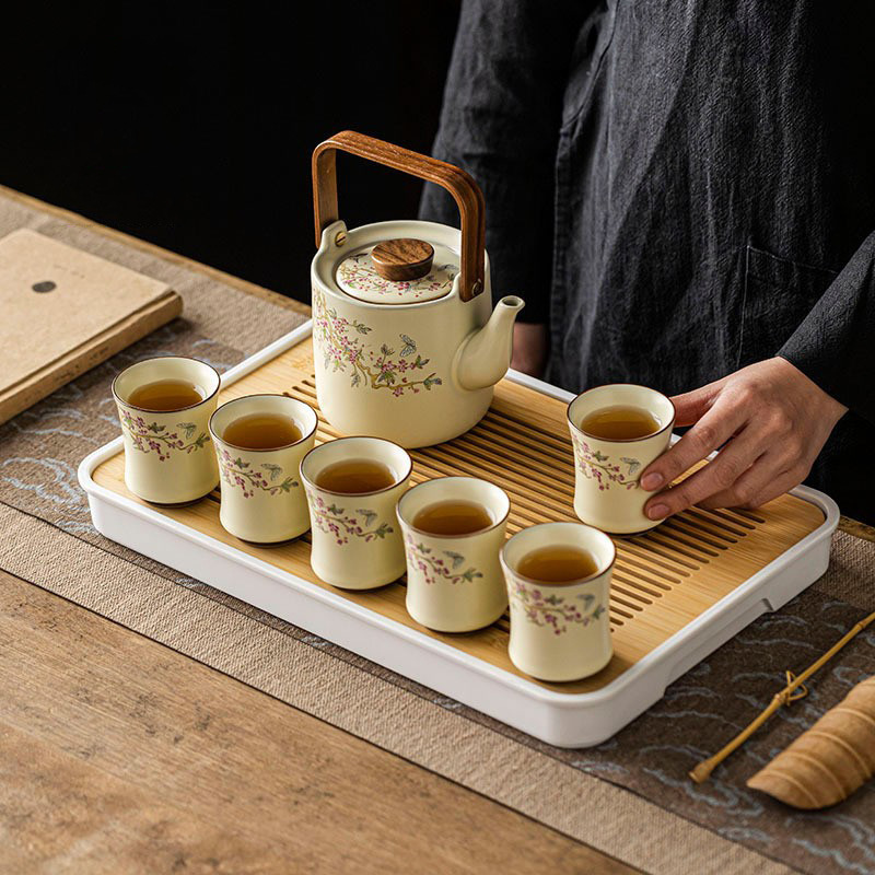 Bộ ấm trà Kung Fu gốm sứ Ru Kiln gia dụng nhỏ cao cấp sang trọng nhẹ ấm chén trà quà tặng doanh nghiệp quà tặng bán buôn