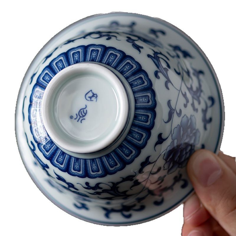 Cốc trà bát có nắp ba tài cổ sứ trắng xanh cốc trà gốm sứ tráng men màu cao cấp một tay không nóng chuyên dụng