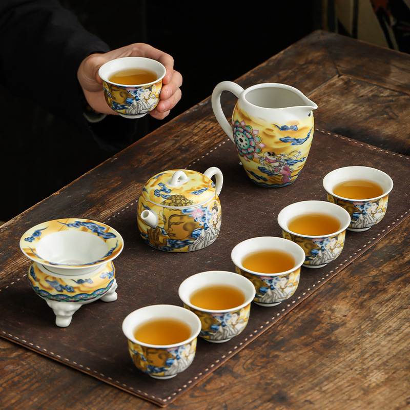 Bộ ấm trà cốc trà Đôn Hoàng tráng men gốm sứ Bộ ấm trà bộ trà Kung Fu chuyên dùng pha trà cao cấp gia dụng kiểu Trung Quốc